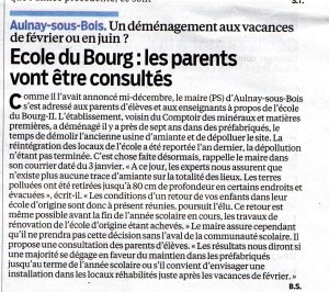 9 janv Ecole du Bourg   Les parents vont être consultés