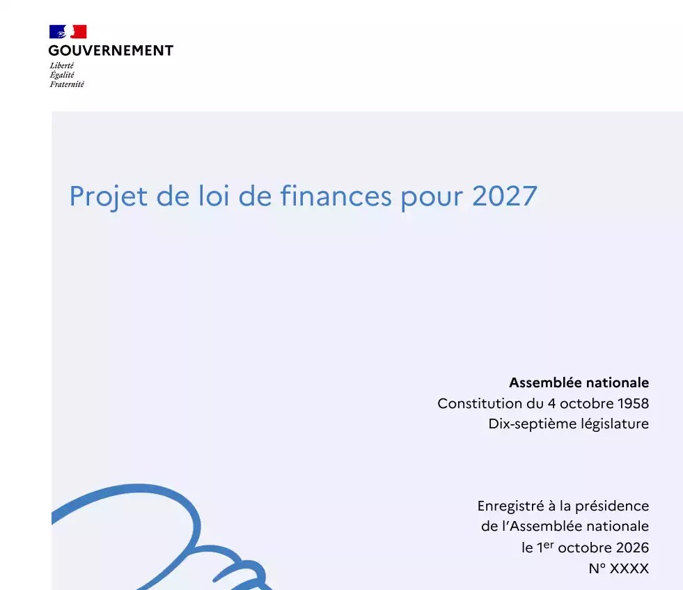 capture d'écran de la page de couverture du projet de loi de finances pour 2027